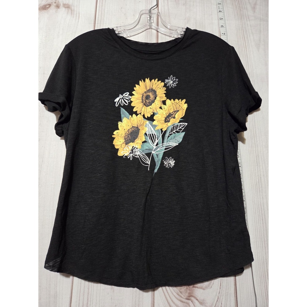 No Boundaries Shirt Womens 2XL‎ Black Sunflower Graphic Short Sleeve Crewneck